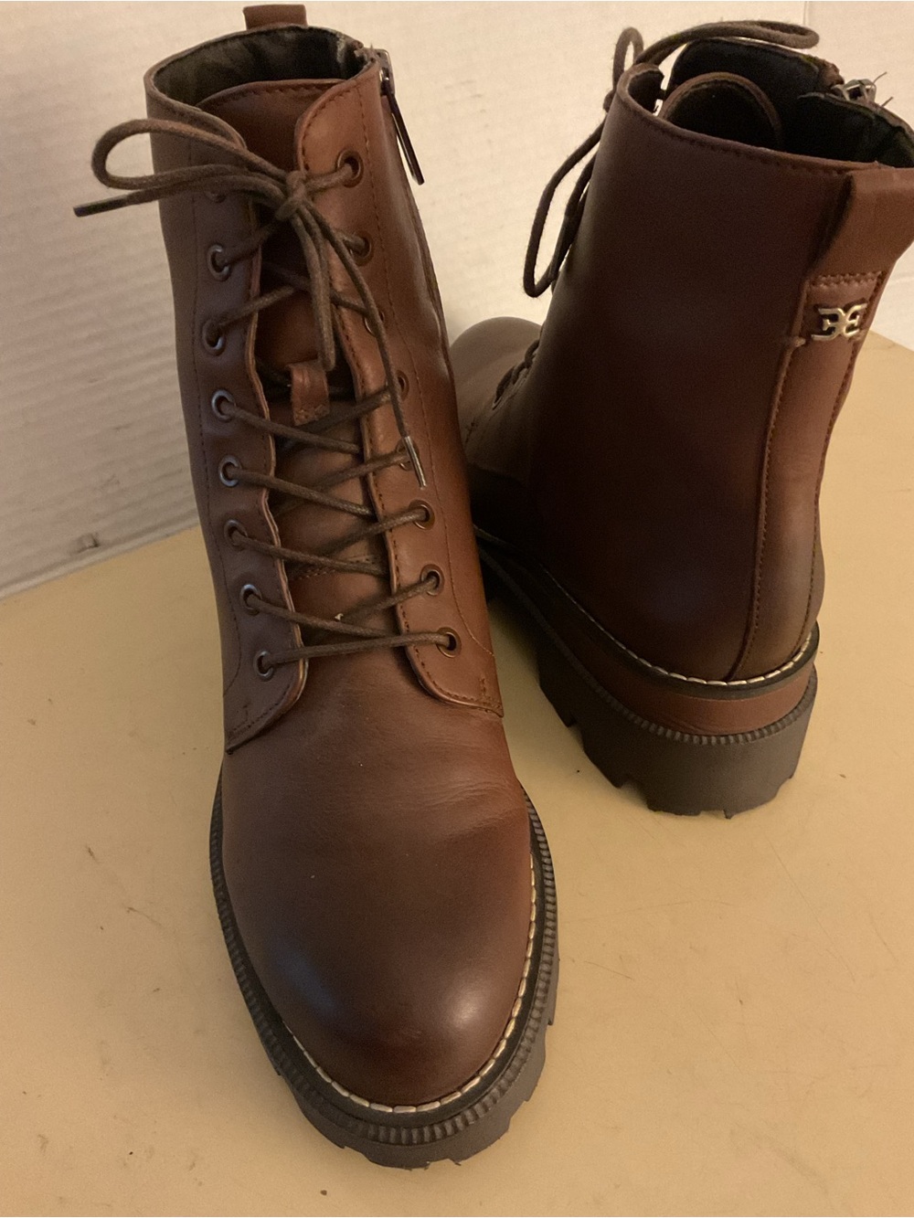Sam Edelman women brown leather combat waterproof boots US 7